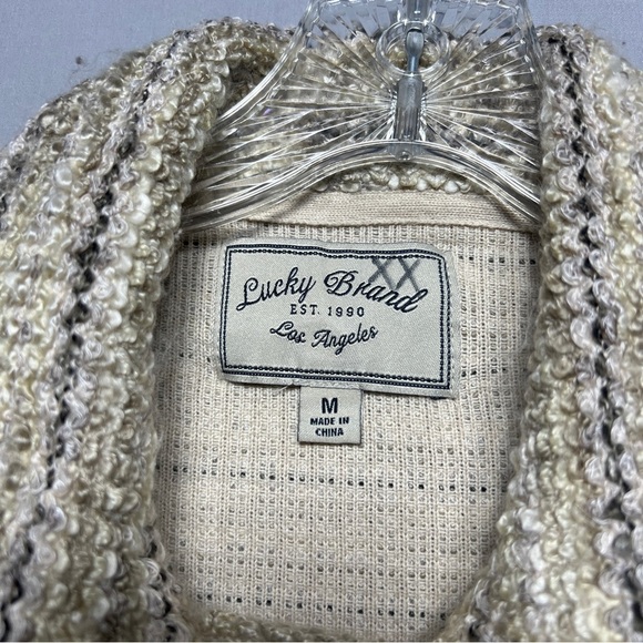 Lucky Brand Marled Moto Knit Boucle Tweed Zip Beige Jacket Sz M - Picture 3 of 8